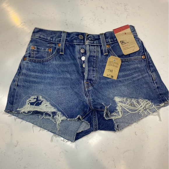 Levi’s 501 Women's Blue Denim Cutoff High rise Shorts size 25 - Picture 1 of 9